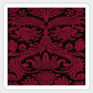 Dark Red on Black Gothic Royal Medieval Damask Scrolls Sticker